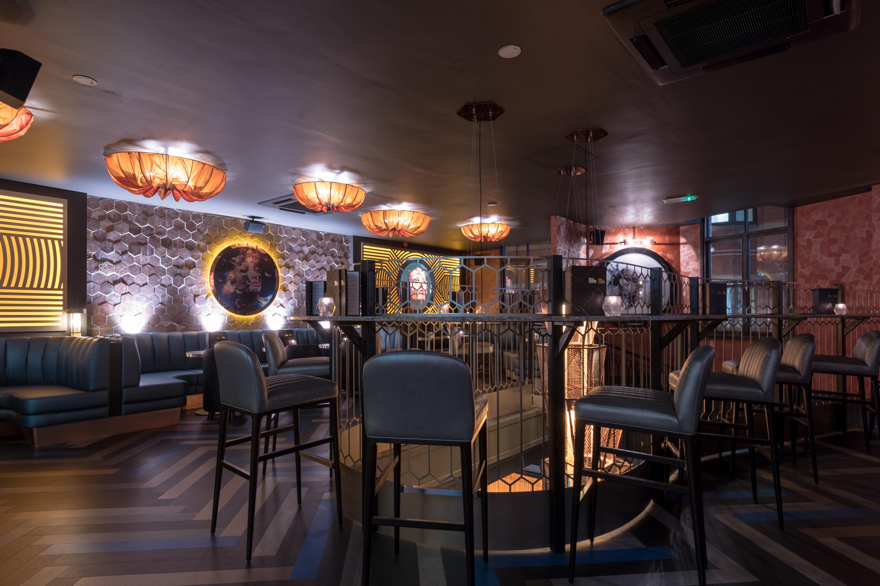 A private hire space with high seating and booths in Dirty Martini Leeds