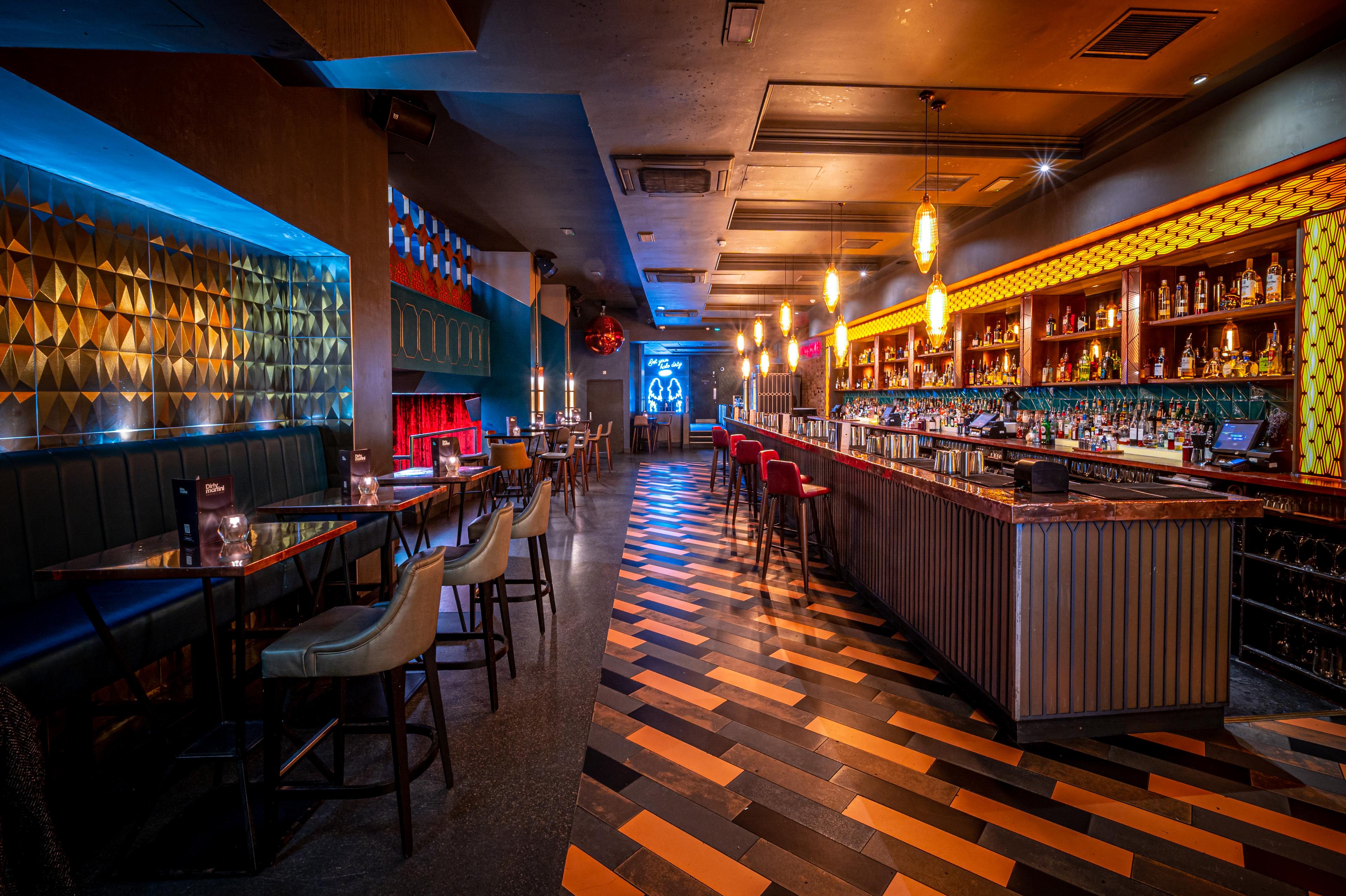 The bar and seating area at Dirty Martini in St Pauls