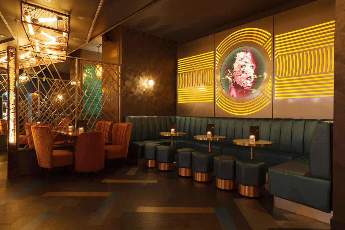 Photograph of booth seating area at Dirty Martini Manchester